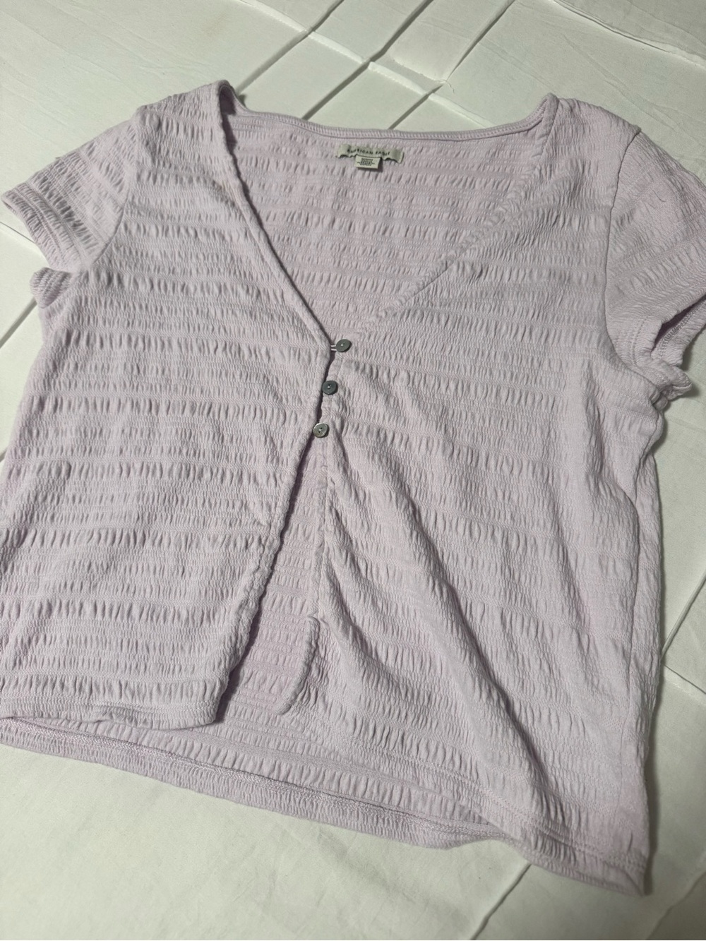 American Eagle Outfitters Never Worn Lavender Textured Button-Front Crop Top